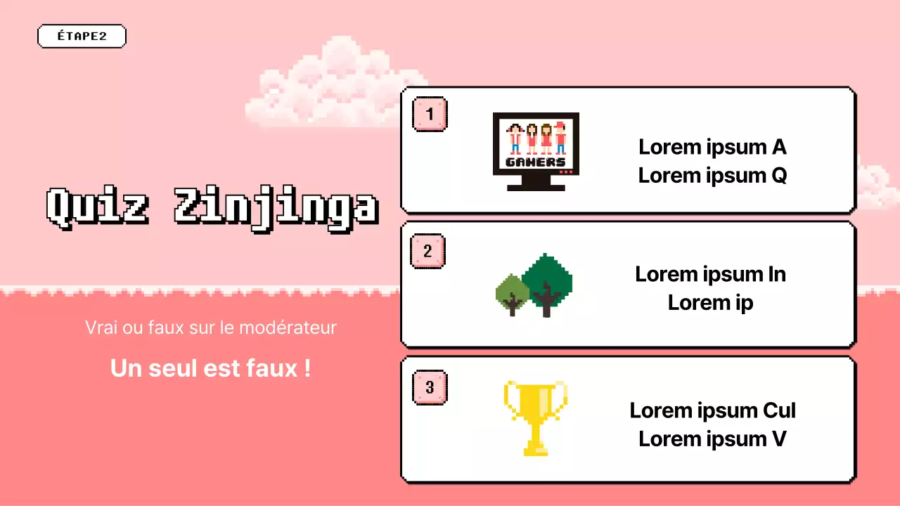 Jeu-questionnaire d'atelier à l'ambiance pixelisée bleue et jaune