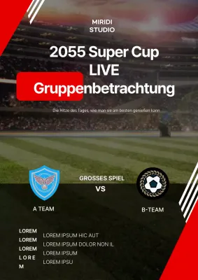 Einfaches rotes Webposter für ein Fußballspiel