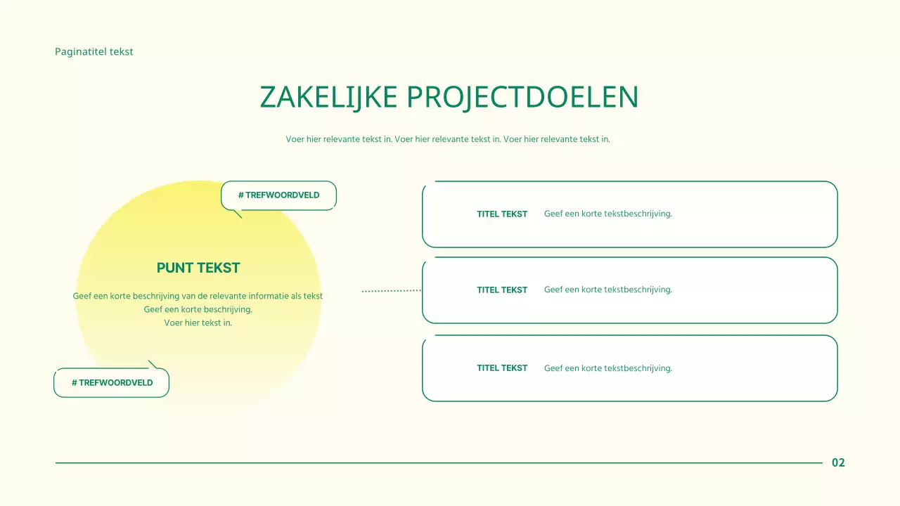Eenvoudige zakelijke projectpresentatie met groene cirkelpunten