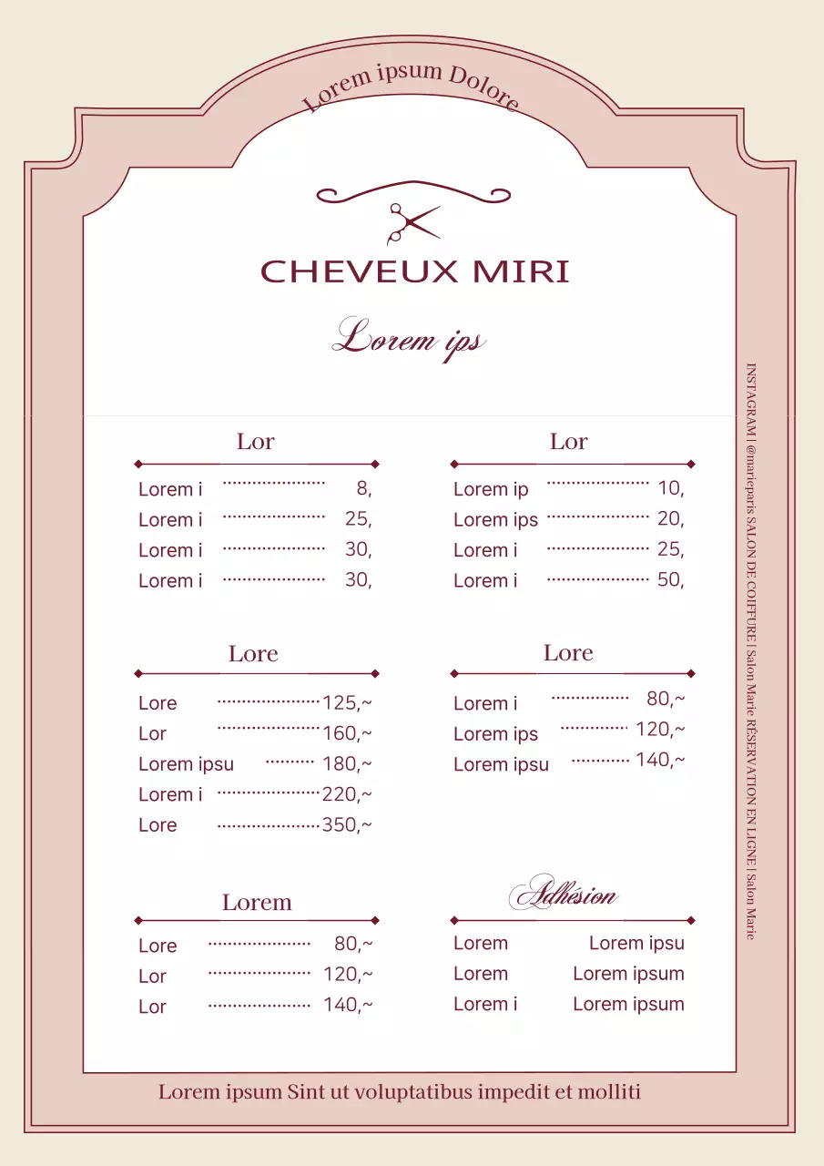 Illustration en marron du menu vintage d'un salon de coiffure