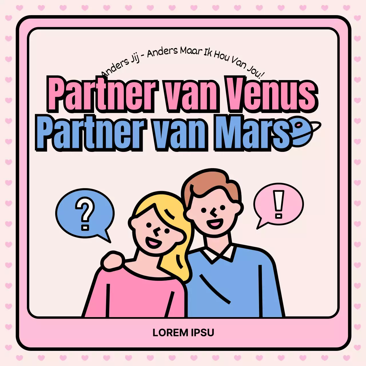 Promoot een kliniek voor relatietherapie met mooie roze en blauwe illustraties