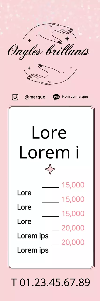 Menu propre d'un salon de manucure avec illustrations roses