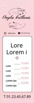 Menu propre d'un salon de manucure avec illustrations roses