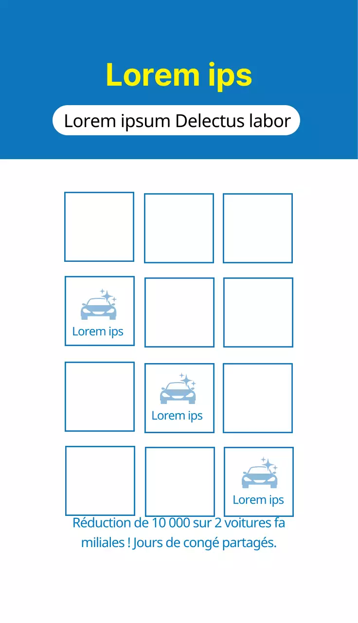 Illustration bleue, coupon de location de voiture soigné