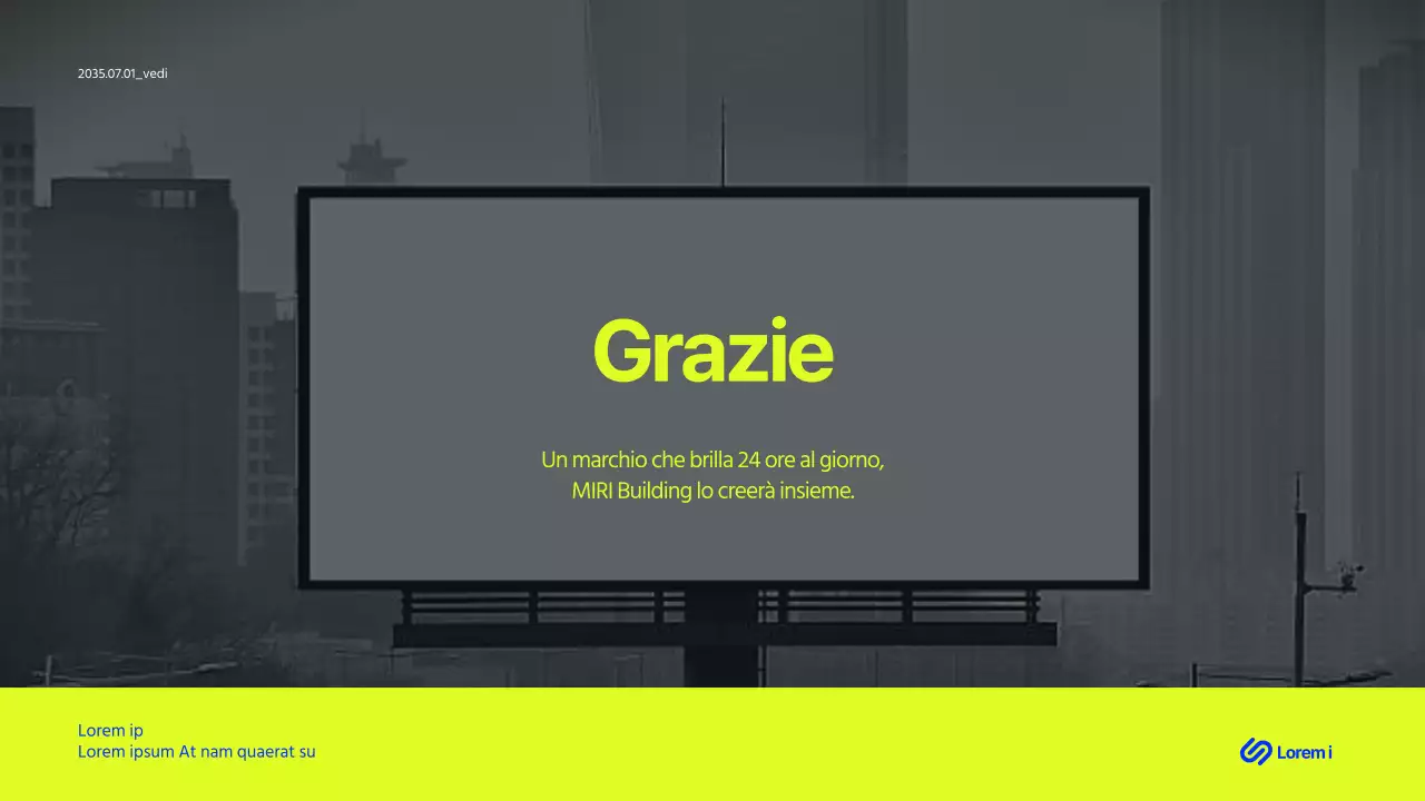 Proposta di cartellone pubblicitario per edifici di colore blu e lime