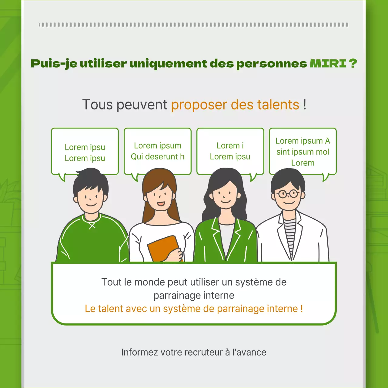 Illustration verte simple et carte d'employé en 3D pour présenter le système d'orientation interne.