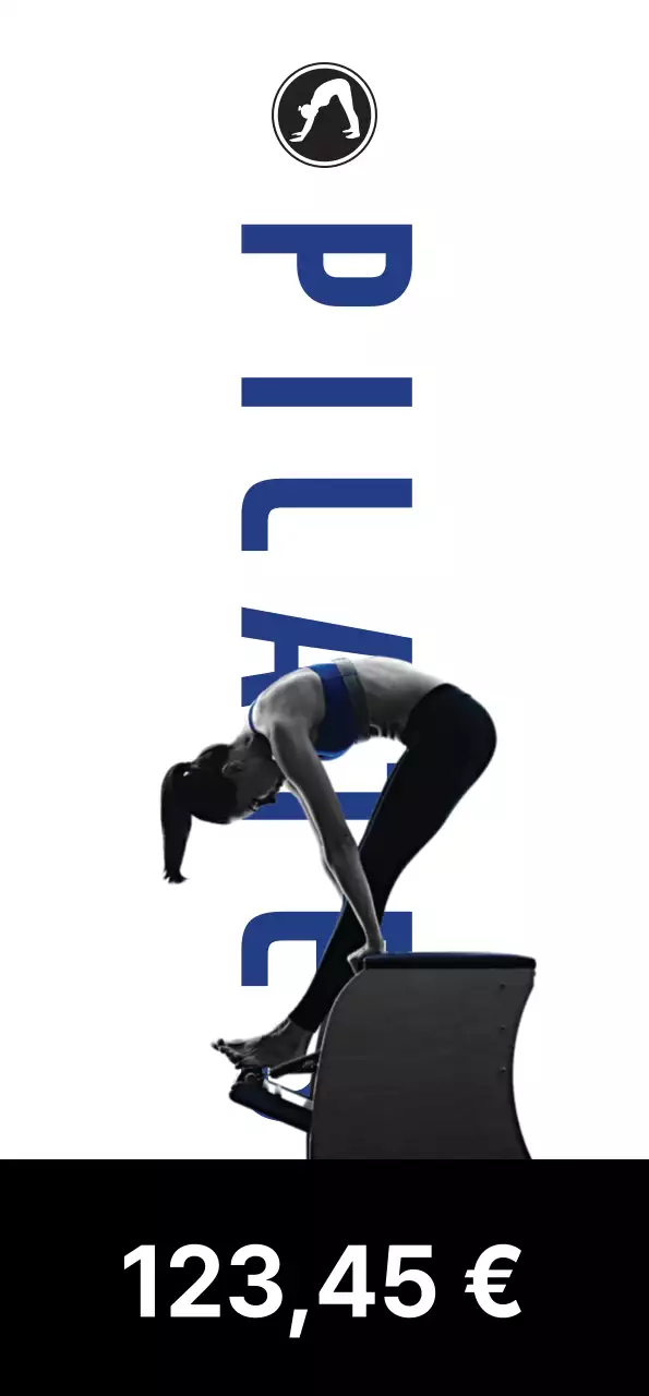 Bannière de yoga noire, moderne et propre avec un instructeur d'exercices de pilates