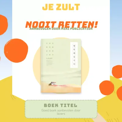 Boek aanbeveling promotie met geel en oranje illustratie achtergrond V1