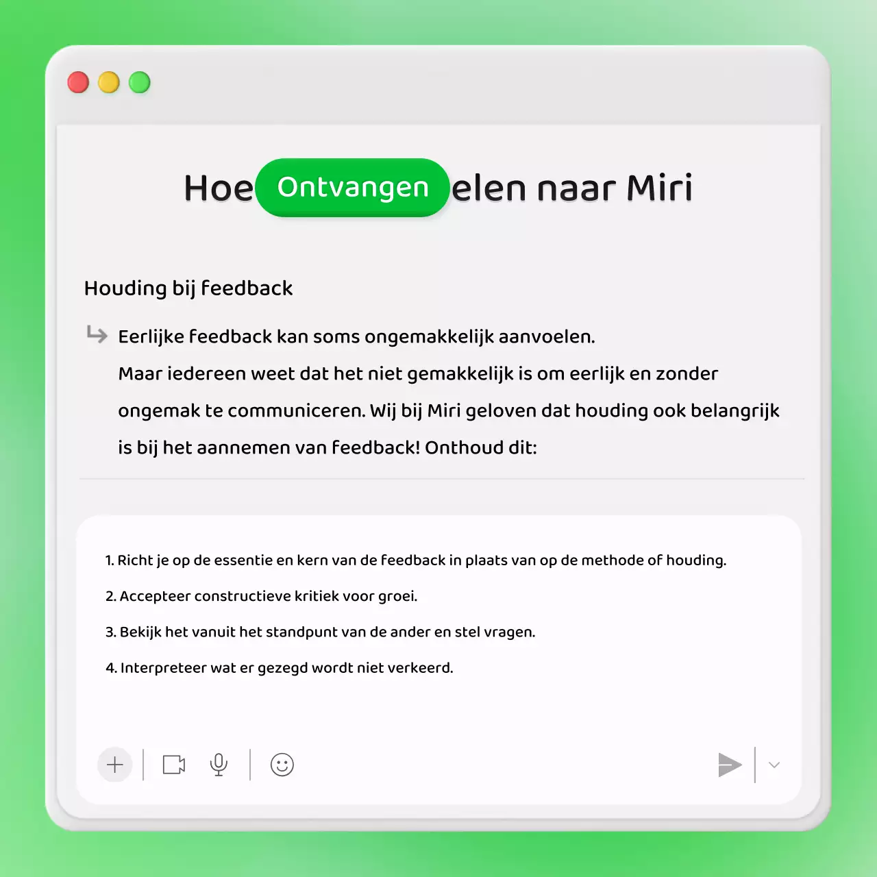 Zakelijke feedback op een neongroen intern chatvensterconcept