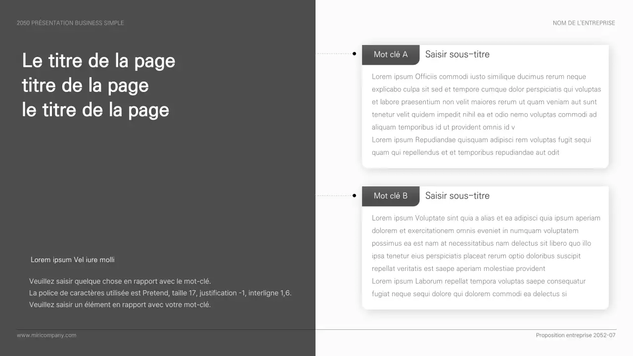 Présentation d'entreprise simple, de style basique, en noir et blanc