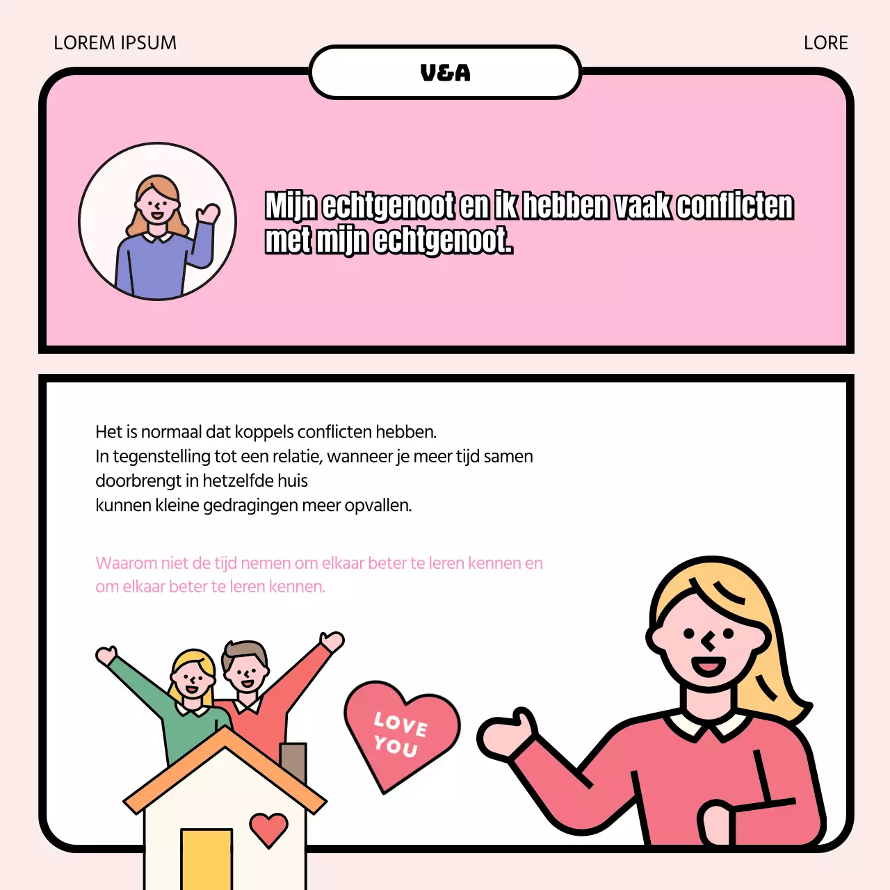 Promoot een kliniek voor relatietherapie met mooie roze en blauwe illustraties