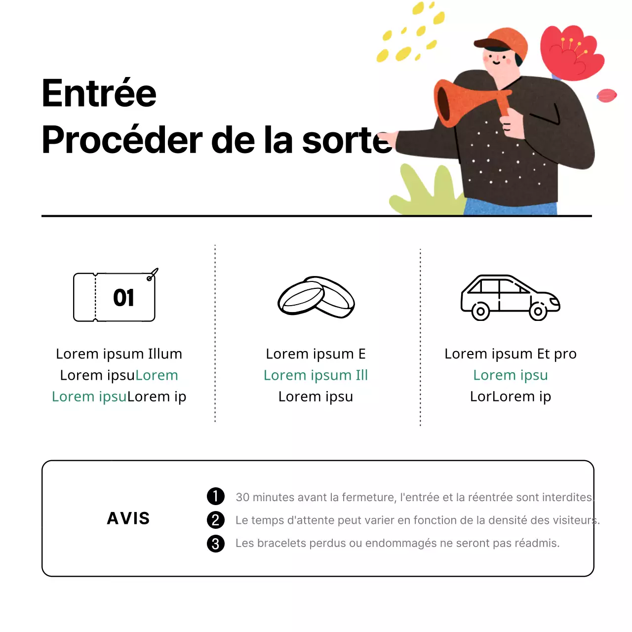 Illustrations simples et mignonnes en blanc et noir Expositions Spectacles Complexes Installations Information Guide du brouillard