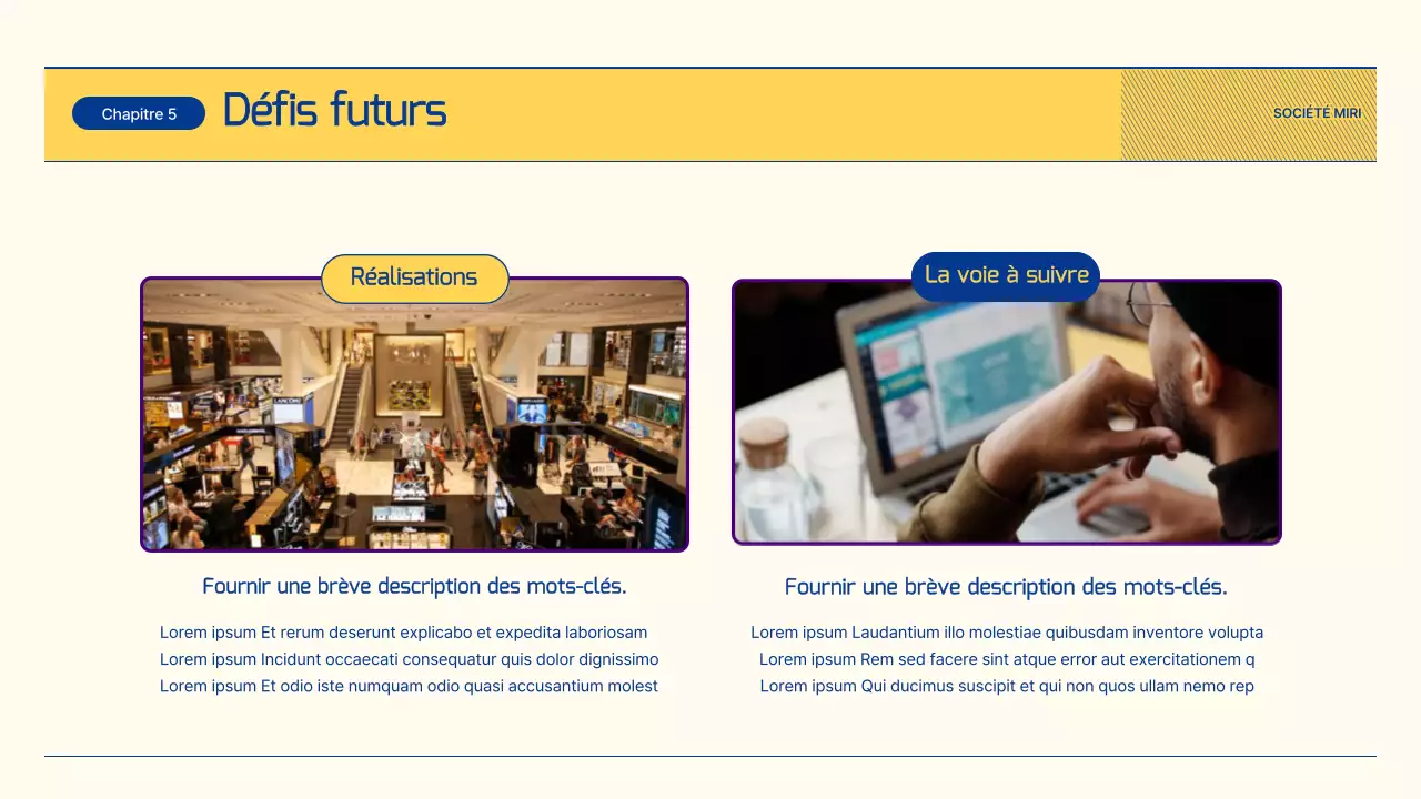 Rapport sur les perspectives du secteur du commerce de détail avec des illustrations bleues et jaunes