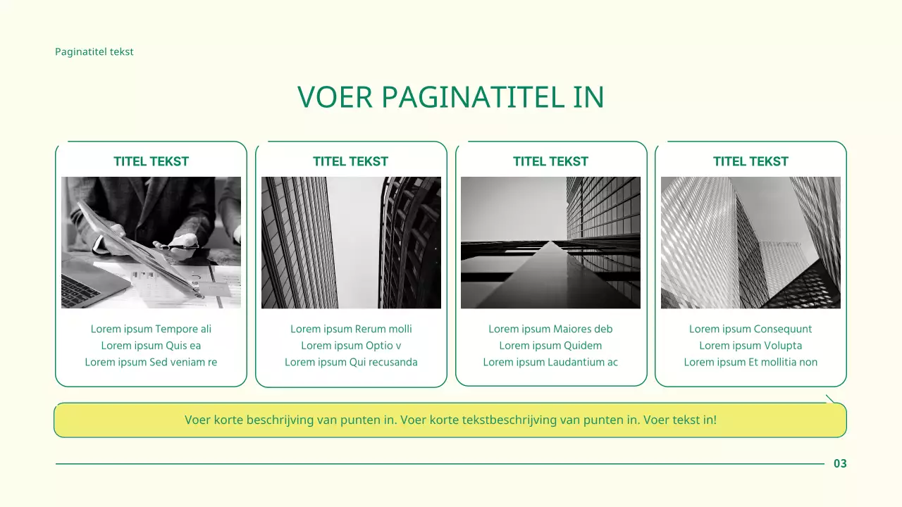 Eenvoudige zakelijke projectpresentatie met groene cirkelpunten