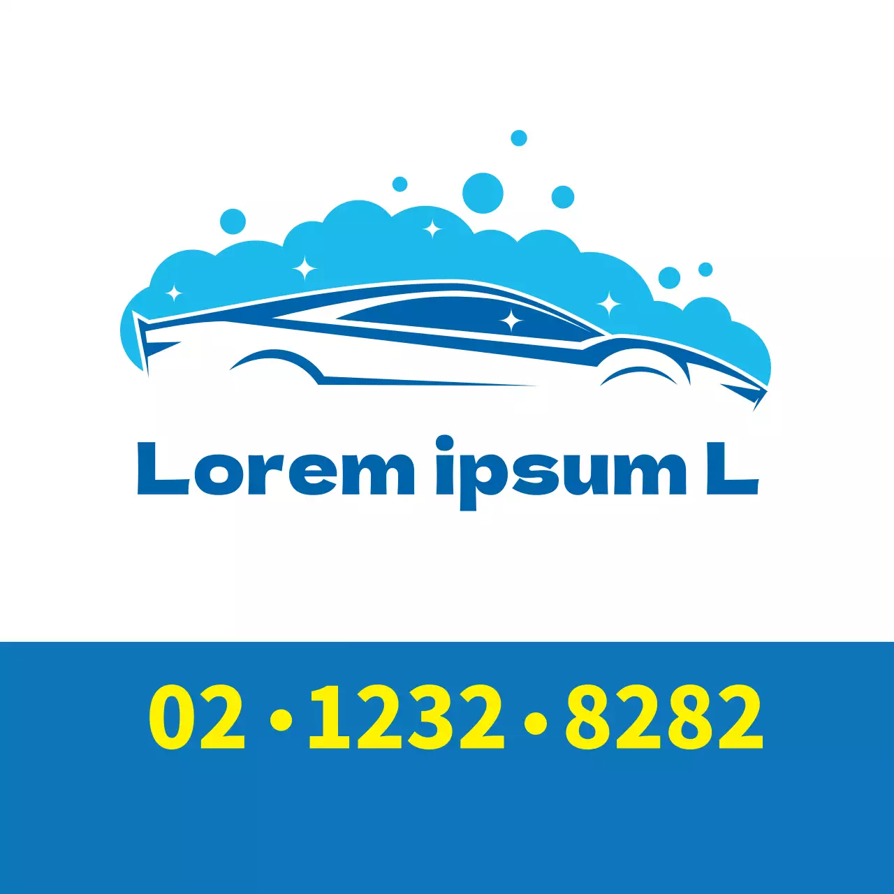 Illustration bleue faisant la promotion d'un lavage de voiture propre dans un centre automobile