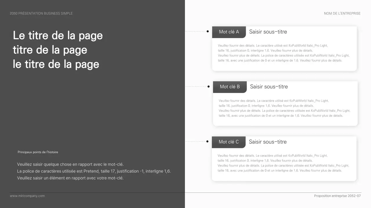 Présentation d'entreprise simple, de style basique, en noir et blanc