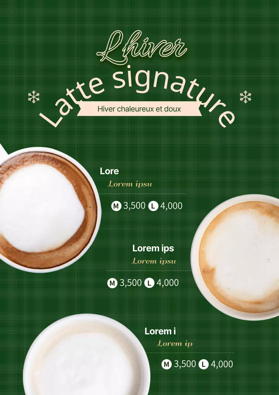 L'affiche de la carte des boissons d'hiver