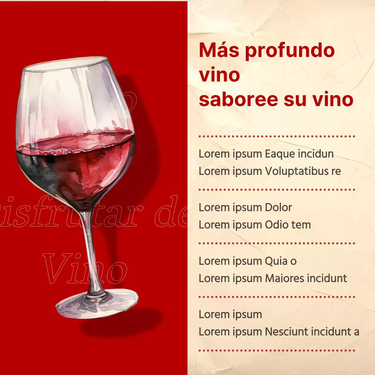 Poste de maridaje vintage con acentos rojos y caqui