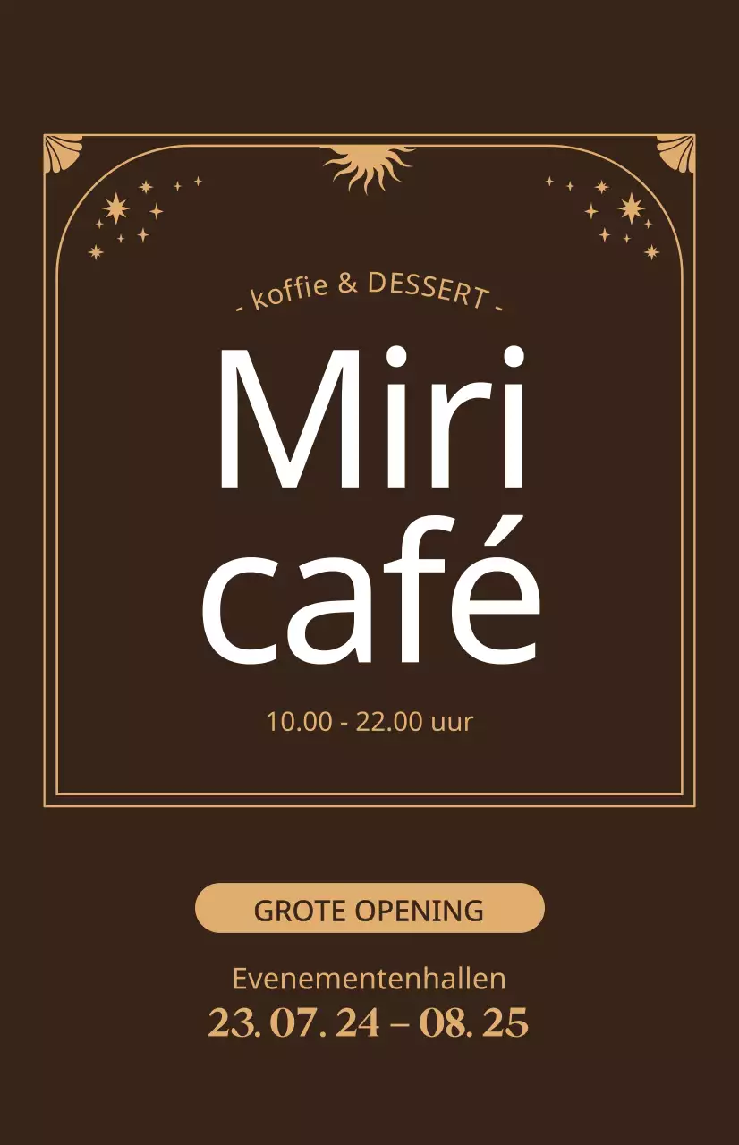 Promoot de korting op de opening van een café met een beige sfeer op een bruine achtergrond