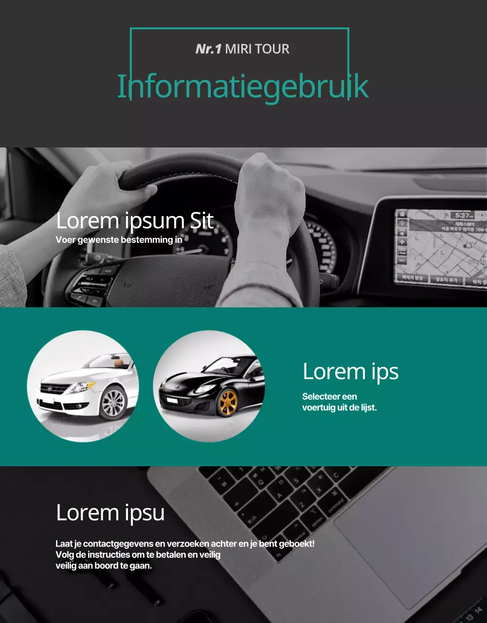 Autoverhuur met een luxueus blauw brochureconcept