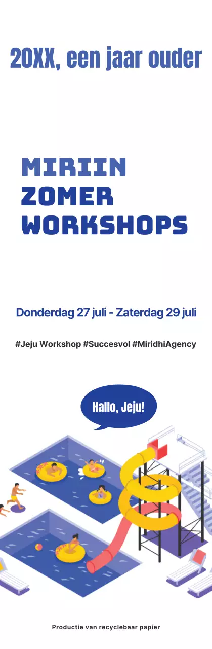 Eenvoudige illustratiestijl in marineblauw en lichtblauw Over de zomerworkshop