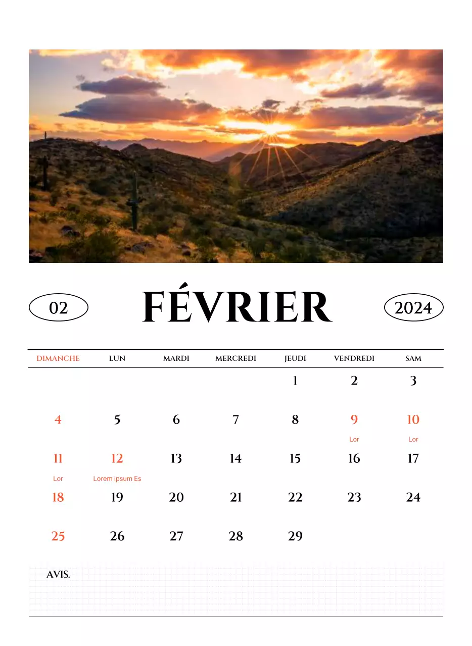 Calendrier mural de style simple avec concept de photographie de voyage émotionnelle en noir et blanc