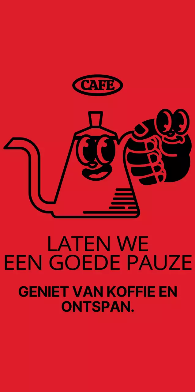Leuke en hippe koffiepot en hand karakter stijl in rood en zwart voor cafe merchandise