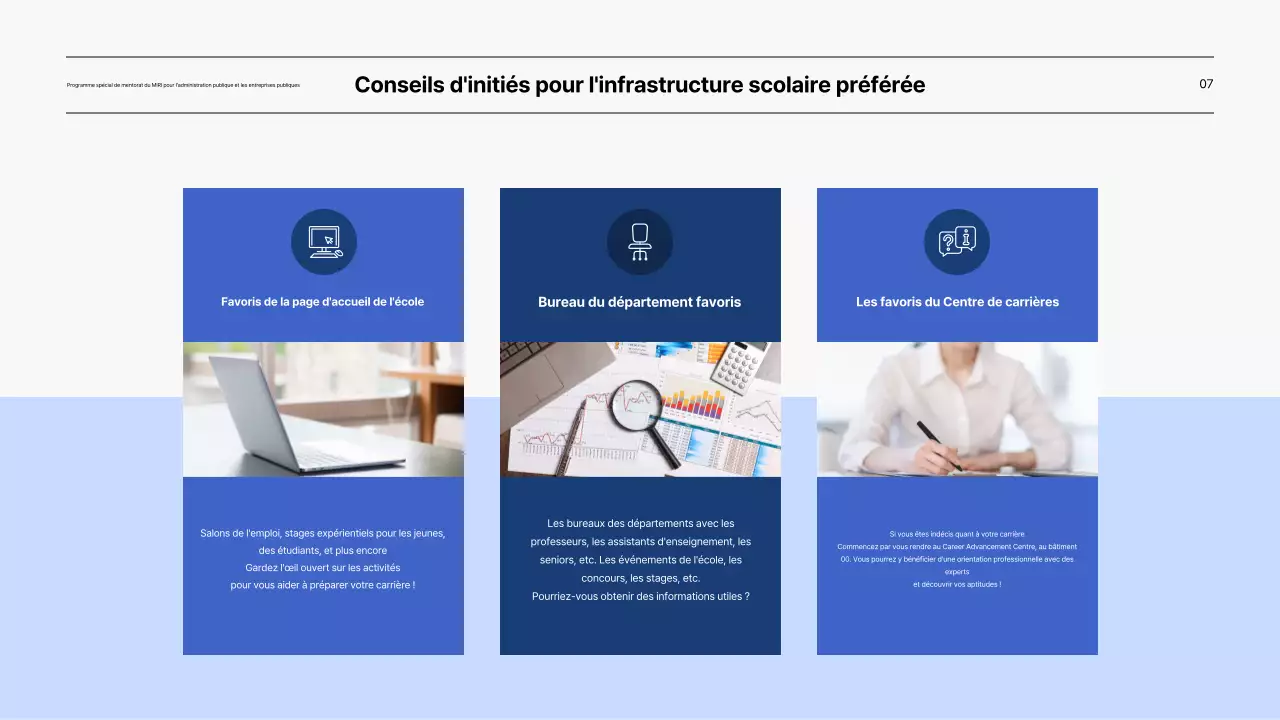 Présentation du programme spécial de tutorat pour les entreprises publiques en bleu