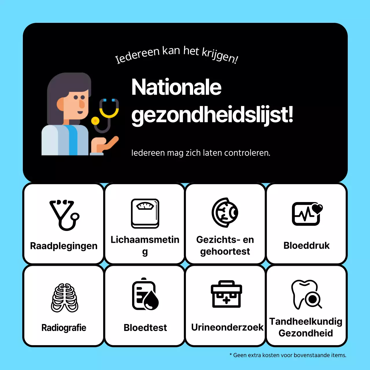 Eenvoudig lichtblauw en zwart 3D-pictogram om te zien wie een gezondheidscontrole nodig heeft