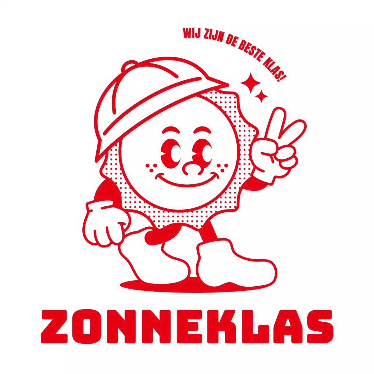 Eenvoudige, schattige zonneschijnillustratie in effen rood om verdwaalde kinderen te voorkomen