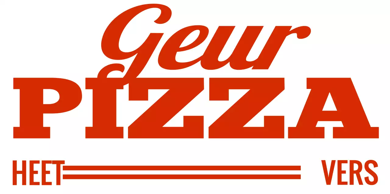 Rood en wit eenvoudige moderne tekst nadruk logo type stijl voor het bevorderen van een pizzeria
