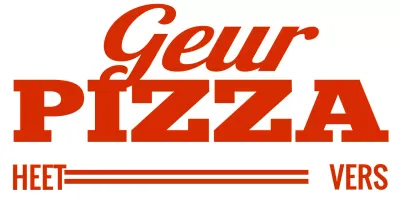 Rood en wit eenvoudige moderne tekst nadruk logo type stijl voor het bevorderen van een pizzeria