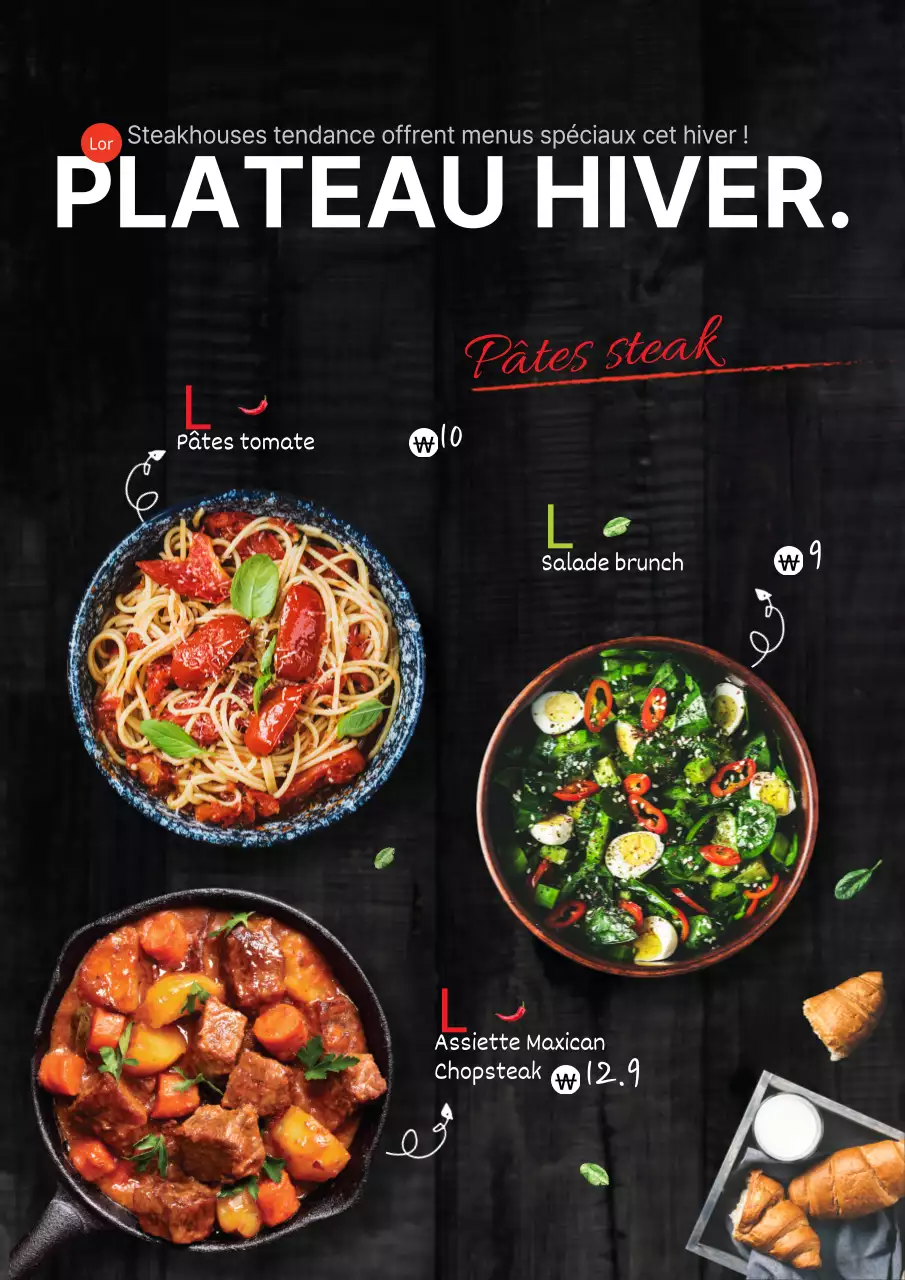 Présentation du menu noir des restaurants