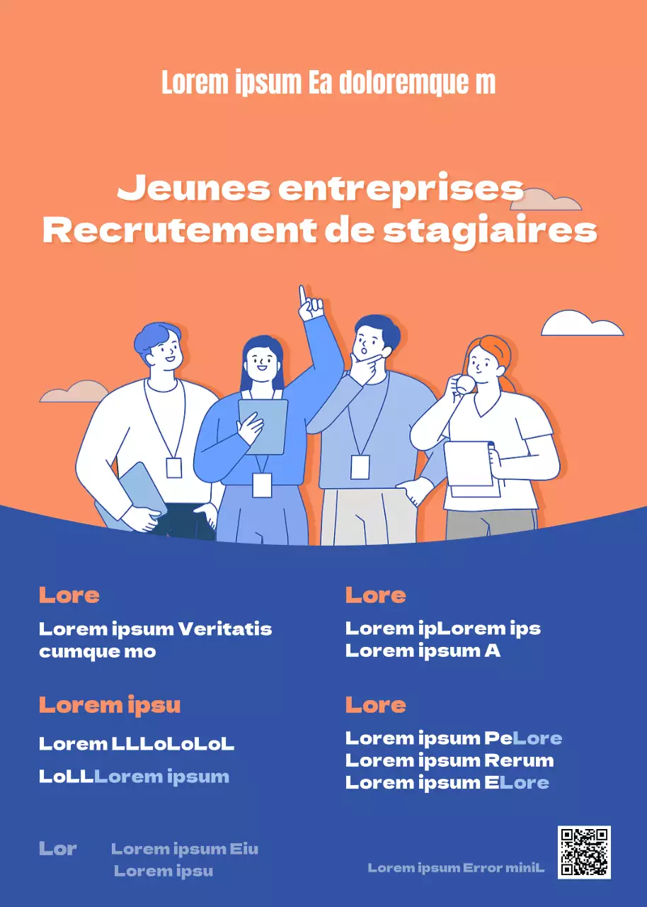 Recrutement pour la promotion d'un concept d'illustration de la jeunesse orange et bleue