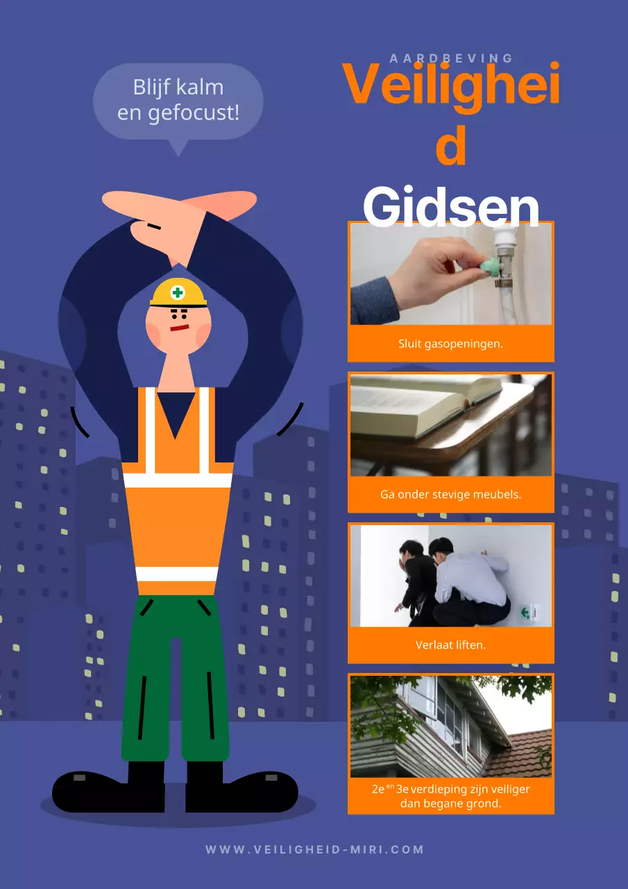 Marineblauw en oranje aardbeving actietips