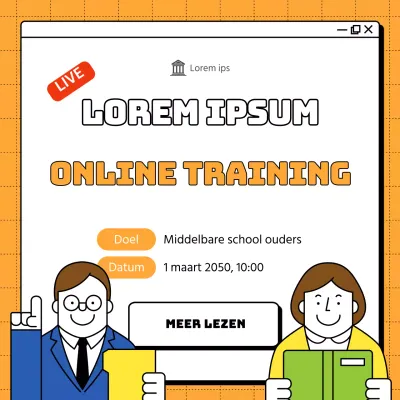 Online onderwijs voor aanstaande ouders op de middelbare school met oranje internetvensterachtergrond