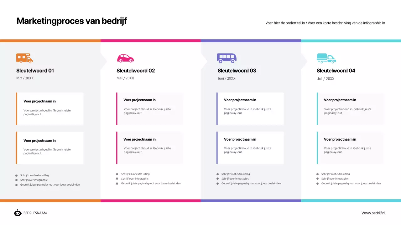 Stappenplan voor een eenvoudig pictogramconcept met wit en accentkleuren