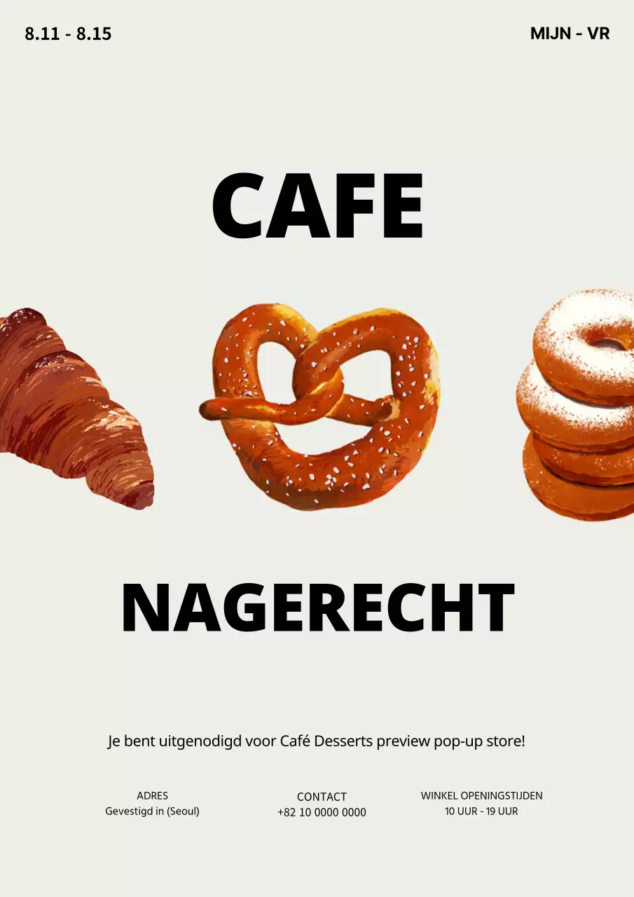 Bakkerij pop-up store poster met beigethema