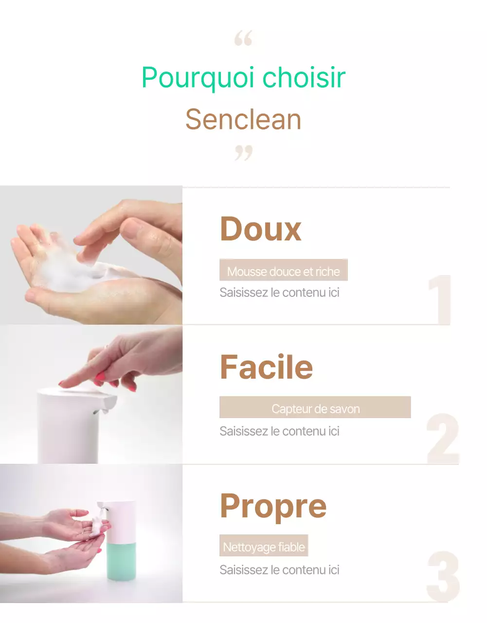 Page de vente électronique d'un simple désinfectant pour les mains de couleur menthe