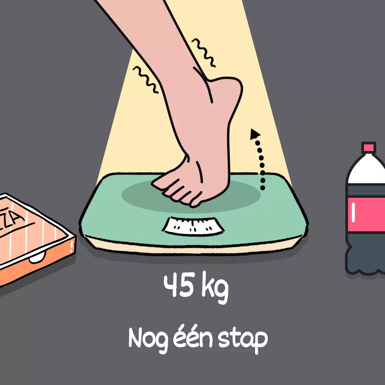 Dieet humor voet op de weegschaal illustratie grappige banner