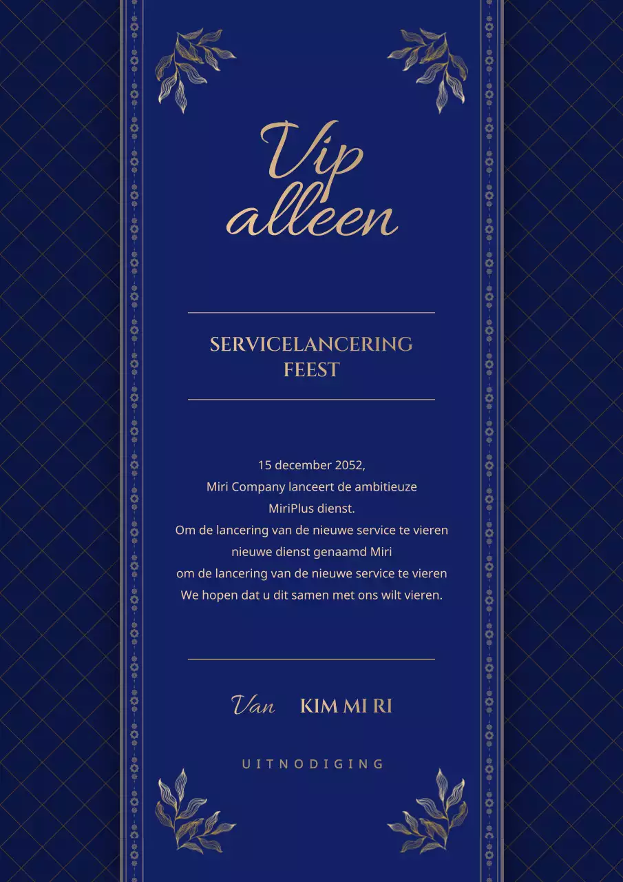 VIP-uitnodiging voor lancering in marineblauw en goud