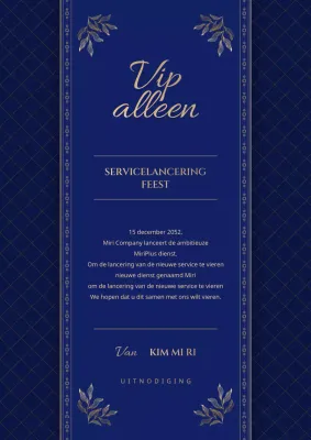 VIP-uitnodiging voor lancering in marineblauw en goud