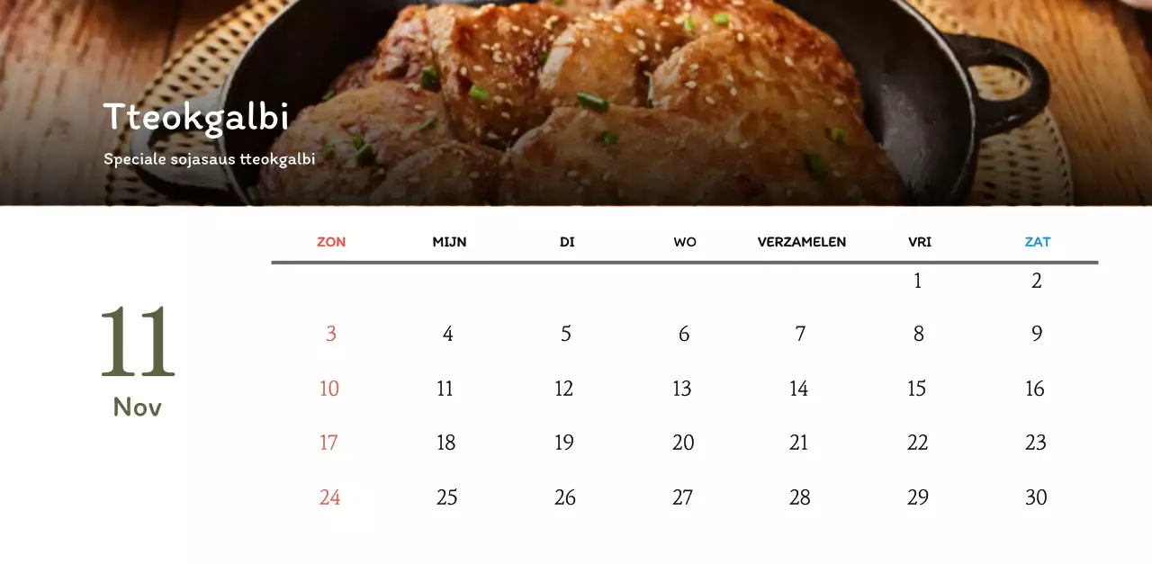 Traditioneel Koreaans restaurant concept coupon kalender in beige en bruin