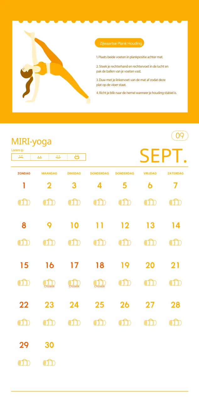 Oranje kalenders om weg te geven als je je yogastudio promoot