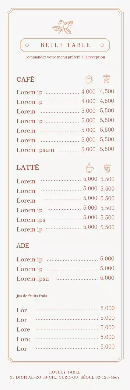 Bannière de menu de café moderne