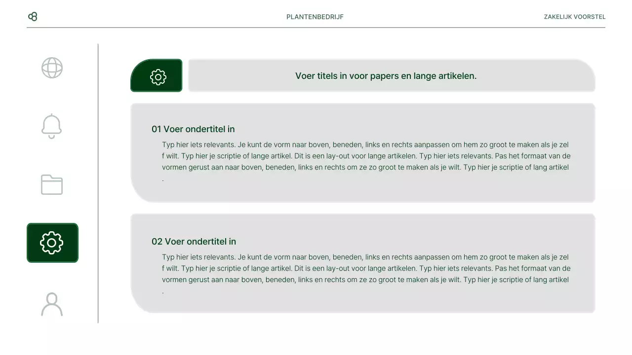 Zakelijk zakelijk voorstel in wit en groen natuurlijk bladconcept