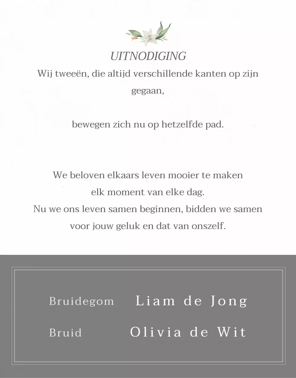 Lichtgrijze mobiele huwelijksuitnodiging met bloemen