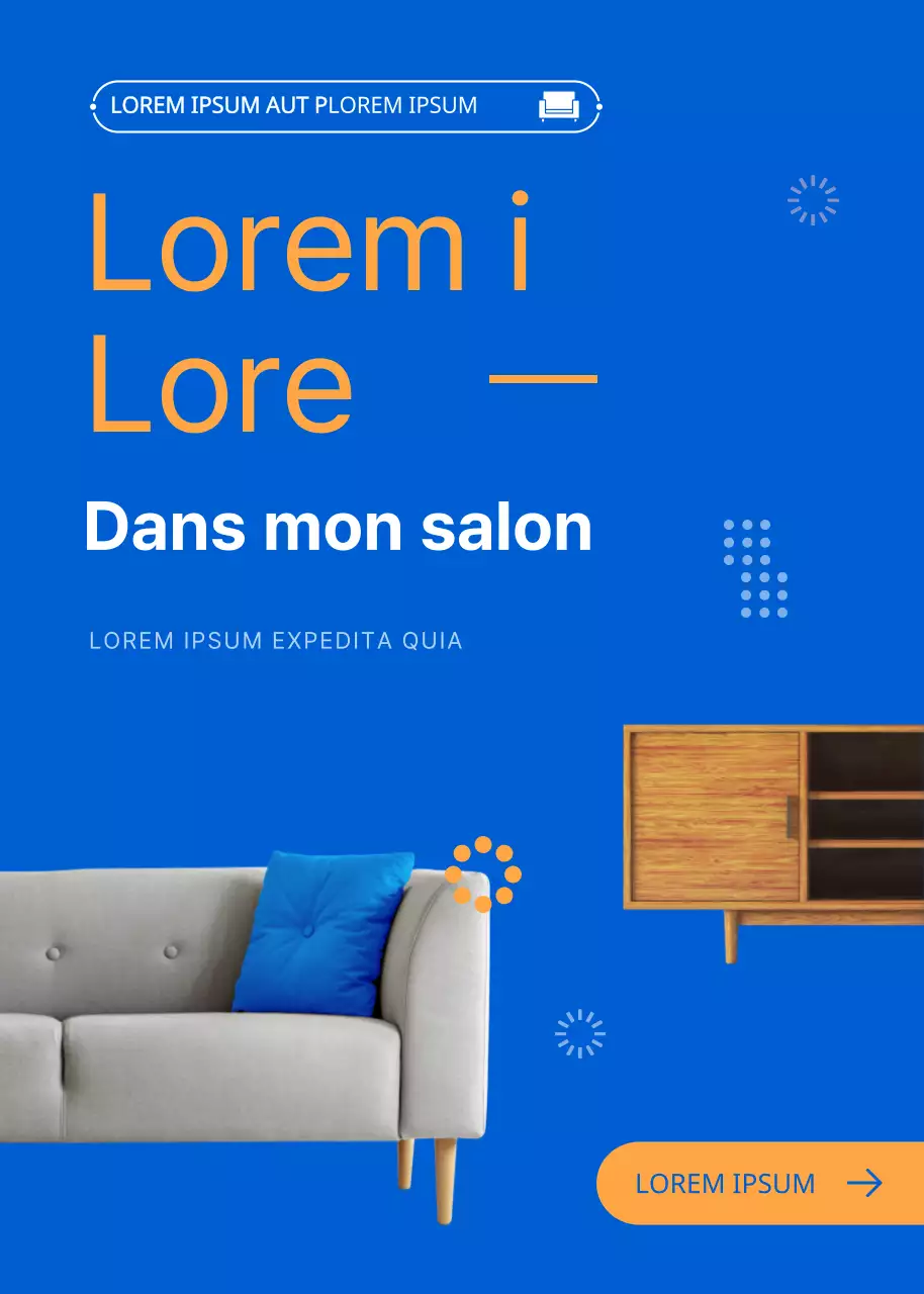 Salle d'exposition de meubles intérieur pop-up dans les tons bleus