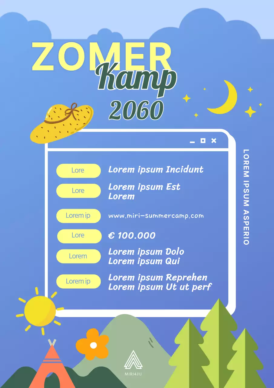 Coole werving voor zomerkamp in geel en blauw