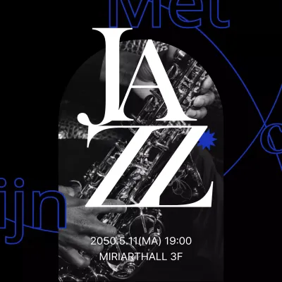 Een eenvoudige advertentie voor een jazzconcert in zwart en blauw